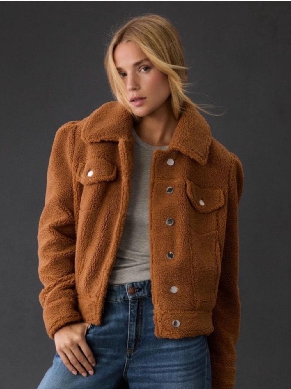 Anthropologie Avec Les Filles Sherpa Trucker Jacket Camel Brown Size L Large